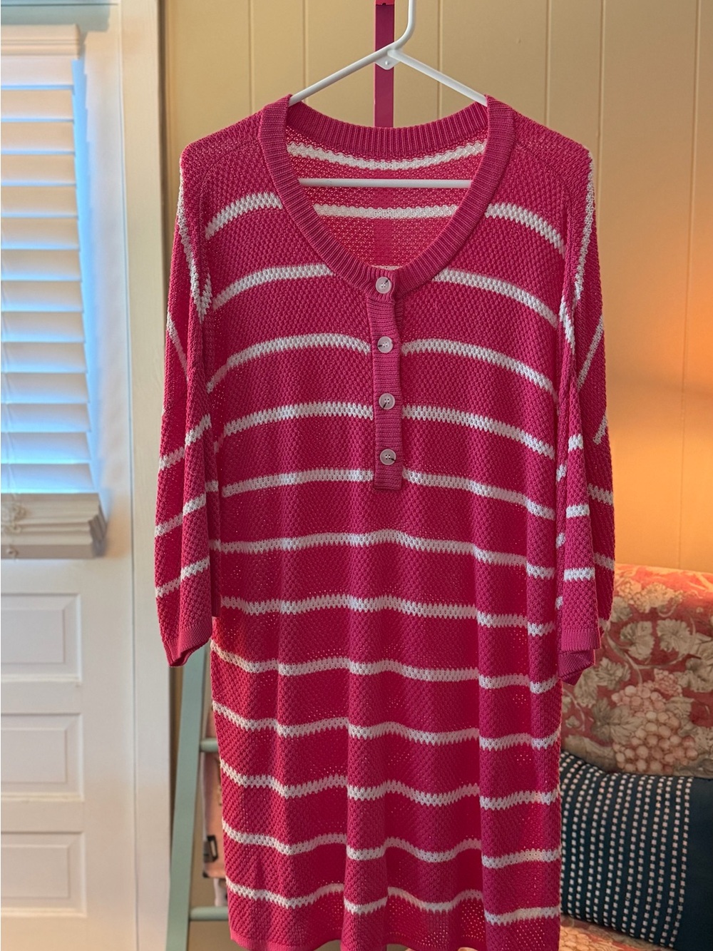 Size 2X Pink Striped Long Sweater